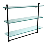 Foxtrot 22 in. L  x 18 in. H  x 5 in. W 3-Tier Clear Glass Bathroom Shelf with Towel Bar in Satin Nickel - Super Arbor