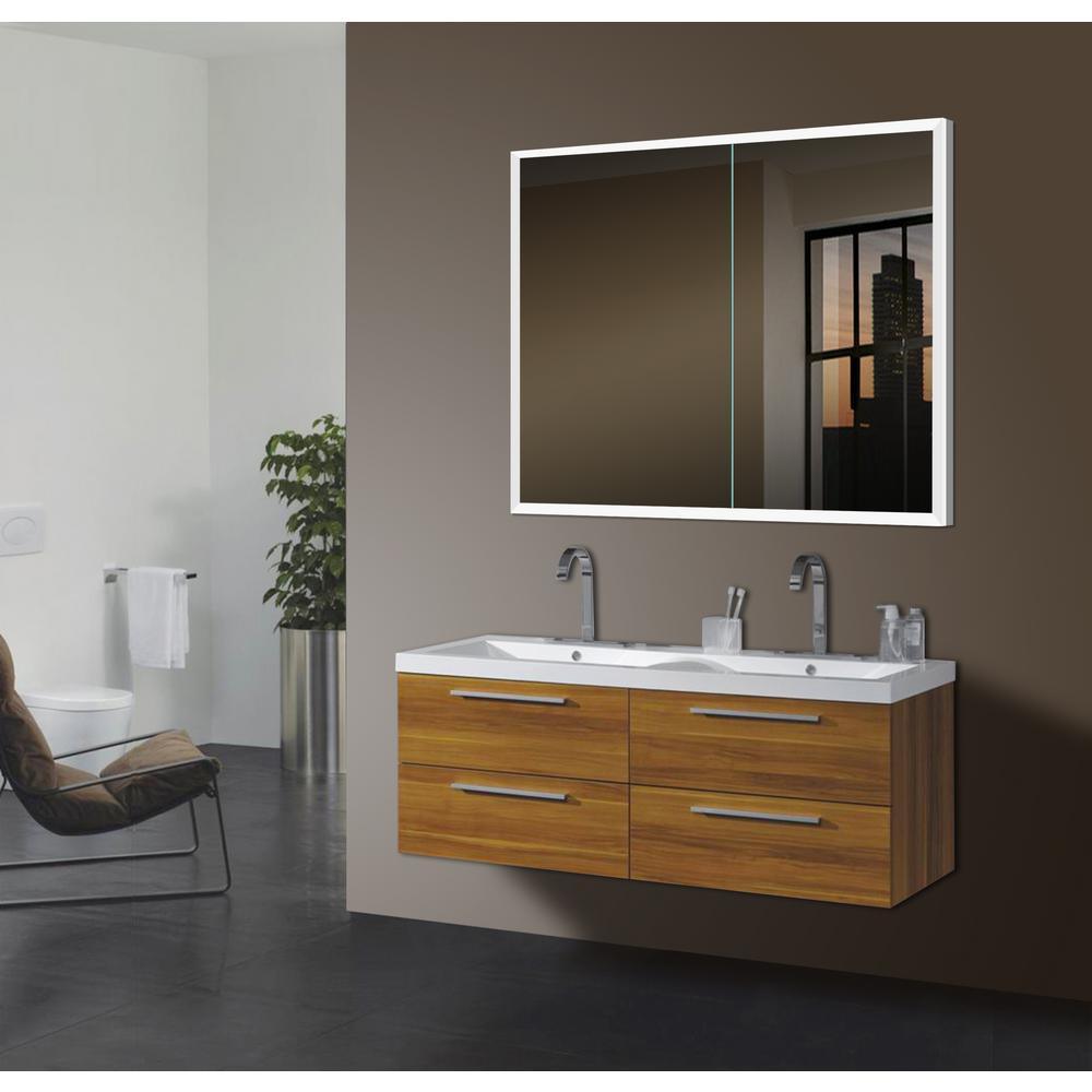 Kona 35.5 in. x 27.625 in. Lighted Impressions Frameless Recessed LED Mirror Medicine Cabinet in Aluminum - Super Arbor