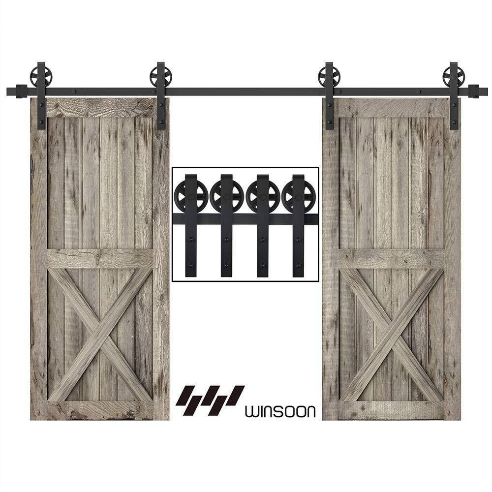 10 ft. /120 in. Frosted Black Sliding Barn Door Track and Hardware Kit for Double Doors with Non-Routed Floor Guide - Super Arbor