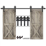 10 ft. /120 in. Frosted Black Sliding Barn Door Track and Hardware Kit for Double Doors with Non-Routed Floor Guide - Super Arbor