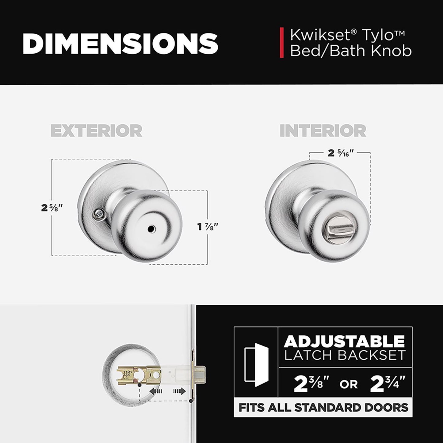 Kwikset Tylo Satin Chrome Privacy Knob, Right or Left Handed