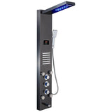 53 in. 10-Jet Shower Panel System in Brushed Black with LED Rainfall Waterfall Shower Head Handshower and Tub Spout