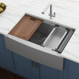 Apron-Front Stainless Steel 33 in. 16-Gauge Workstation Single Bowl Farmhouse Kitchen Sink - Super Arbor