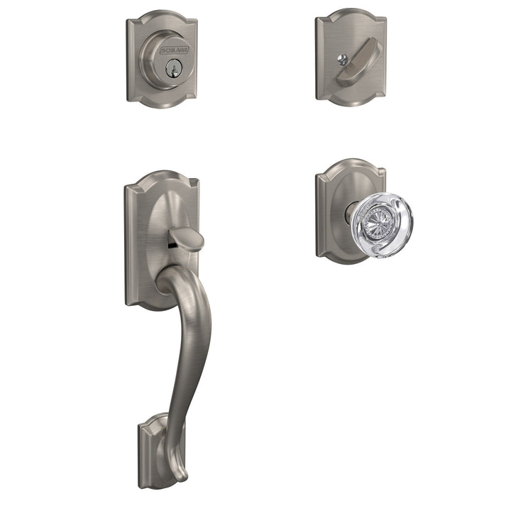 Schlage Custom Camelot Matte Black Single Cylinder Door Handleset with Hobson Glass Door Knob