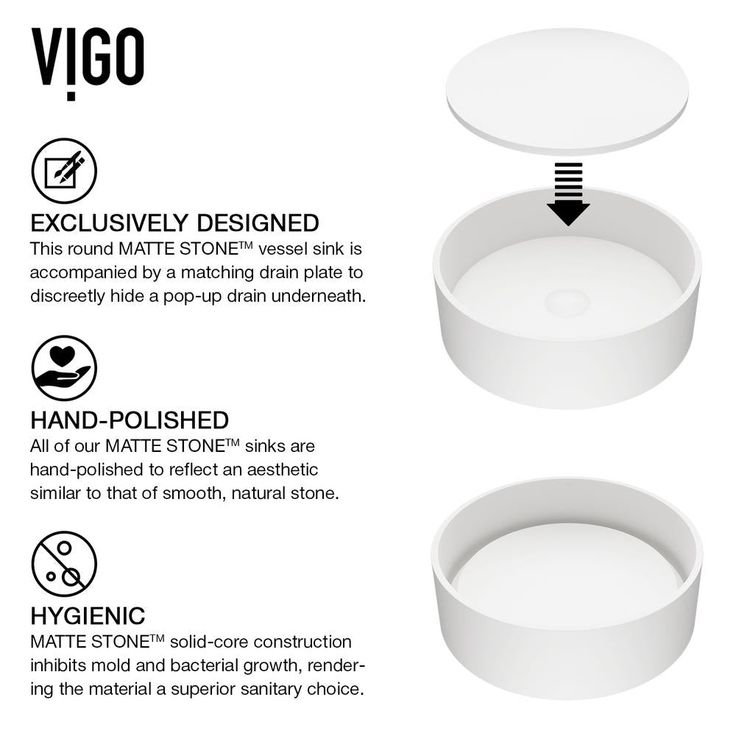 VIGO Anvil Round Vessel Bathroom Sink in White Matte StoneTM