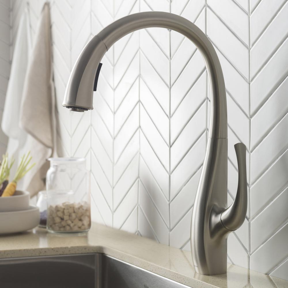 Spot Free Ansel Single-Handle Pull-Down Sprayer Kitchen Faucet in All-Brite Stainless Steel - Super Arbor