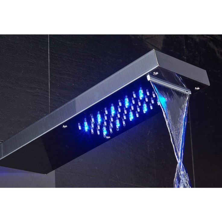 53 in. 10-Jet Shower Panel System in Brushed Black with LED Rainfall Waterfall Shower Head Handshower and Tub Spout