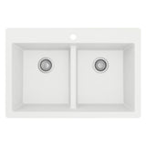 White Quartz 33 in. 50/50  Double Bowl Composite Drop-in Kitchen Sink - Super Arbor