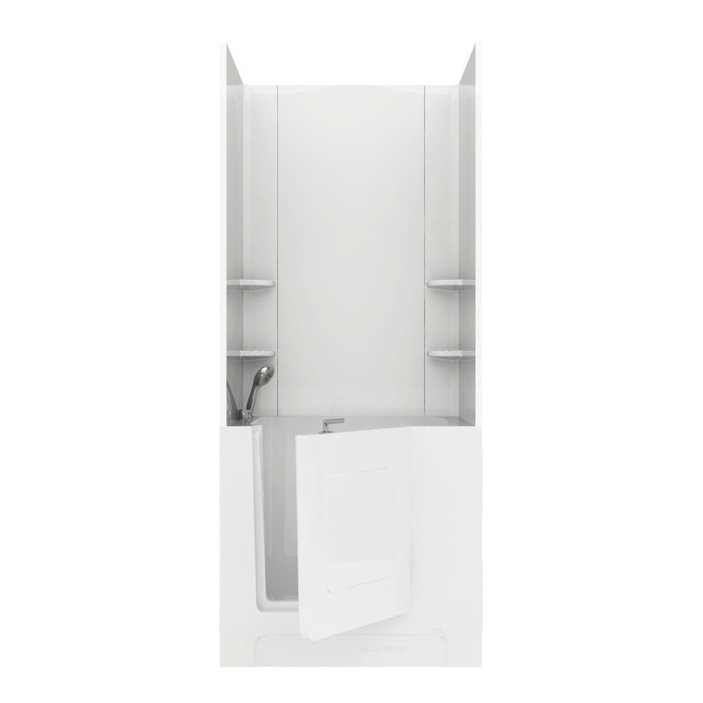 Rampart Nova Heated 5 ft. Walk-in Whirlpool and Air Bathtub with Flat Easy Up Adhesive Wall Surround in White - Super Arbor