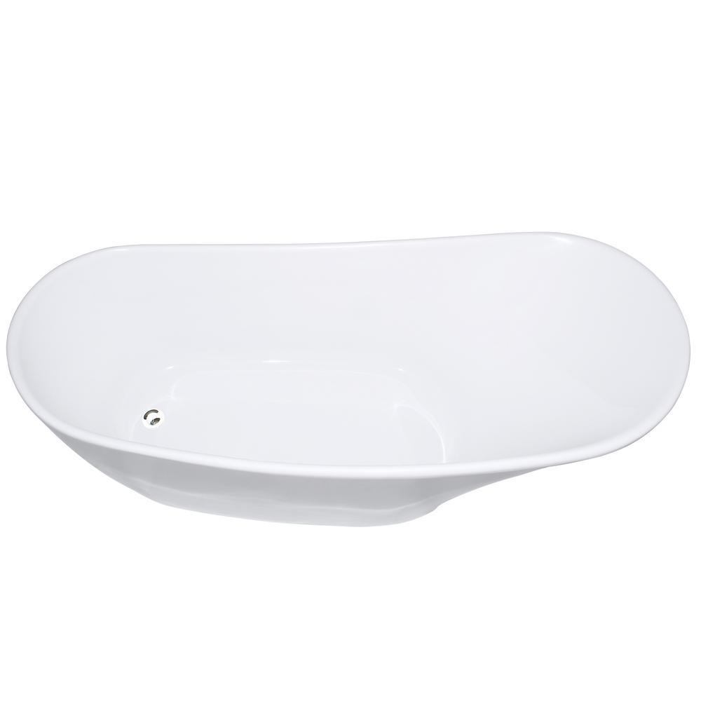 63 in. Acrylic Reversible Drain Oval Slipper Flatbottom Freestanding Bathtub in White - Super Arbor