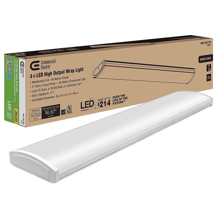 4 ft. High Output 5200 Lumens Integrated LED White Wraparound Light 4000K Bright White 120-277v Multi-Volt Direct Wire