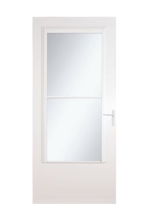 LARSON Concord 36-in x 81-in White Mid-view Retractable Screen Wood Core Storm Door with White Handle