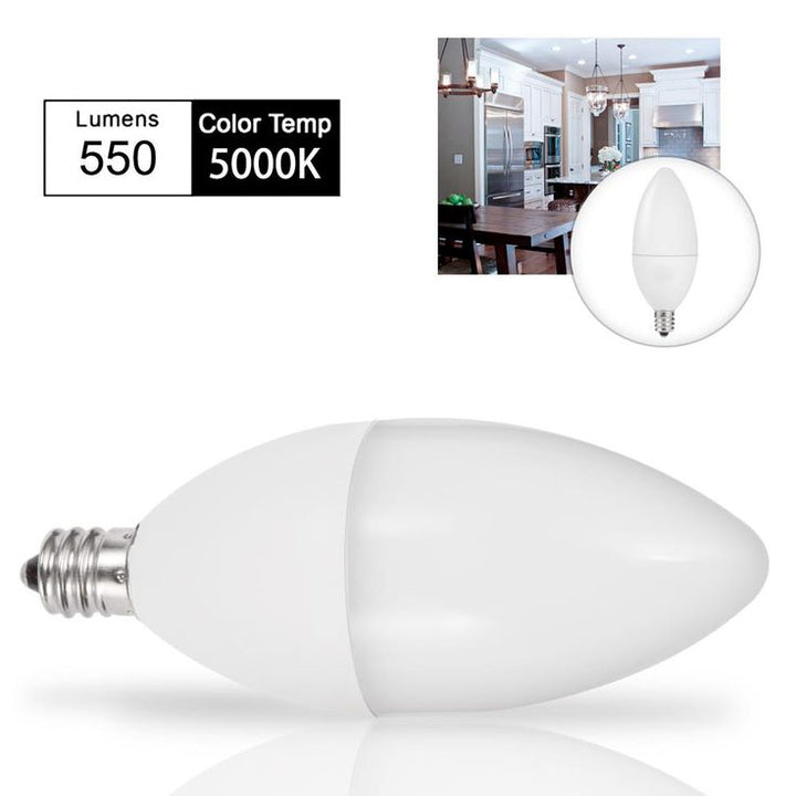 YANSUN 40-Watt Equivalent 5W C37 Non-Dimmable LED Candle Light Bulb E12 Base in Daylight White 5000K (5-Pack)
