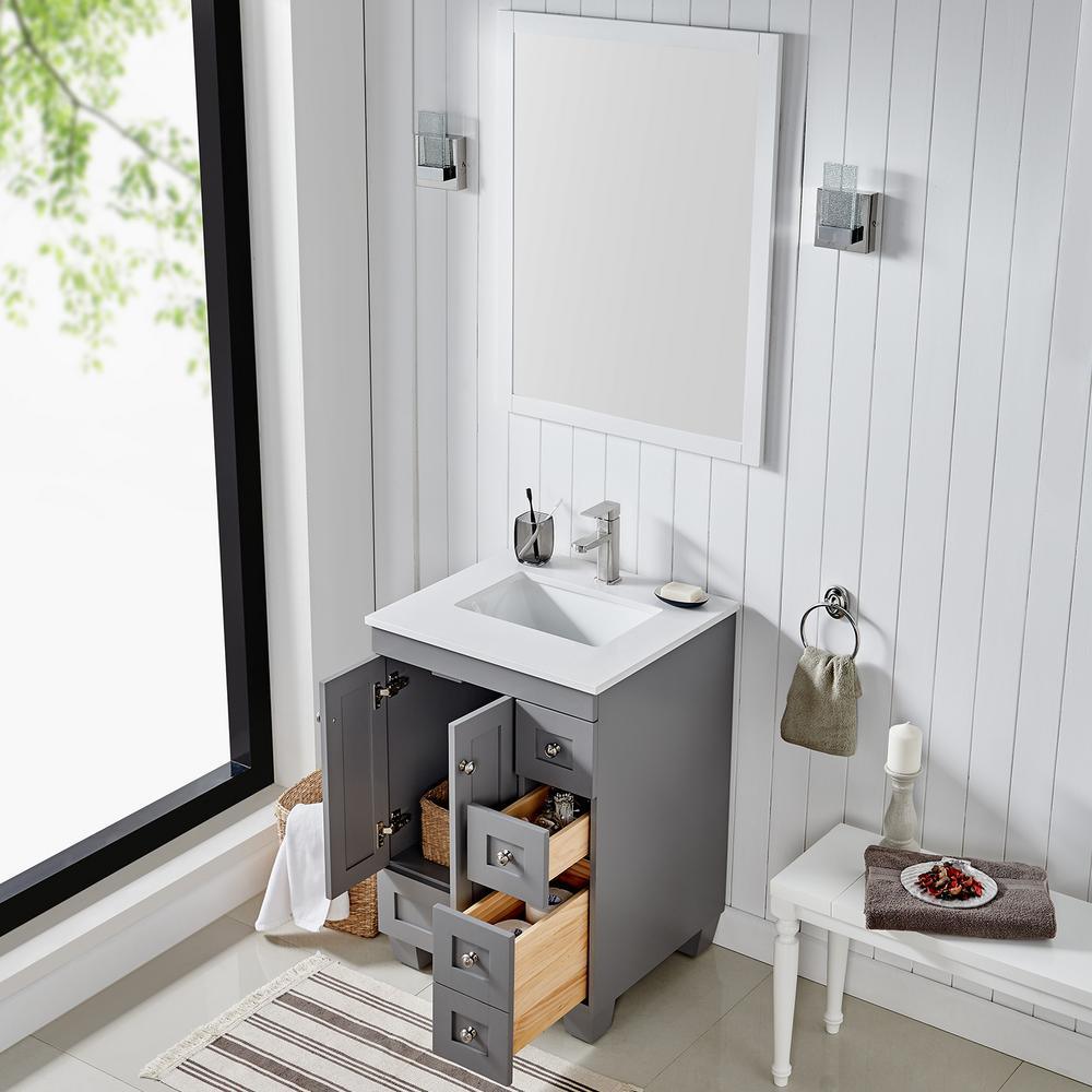 Eviva Acclaim 24 in. Gray Transitional Bathroom Vanity with White Quartz Top - Super Arbor