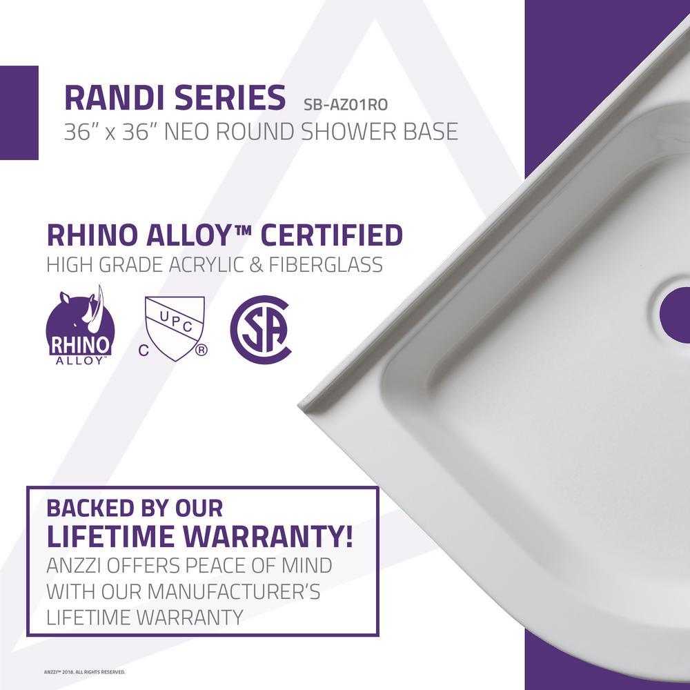 Randi 36 in. x 36 in. Double Threshold Shower Base in White - Super Arbor