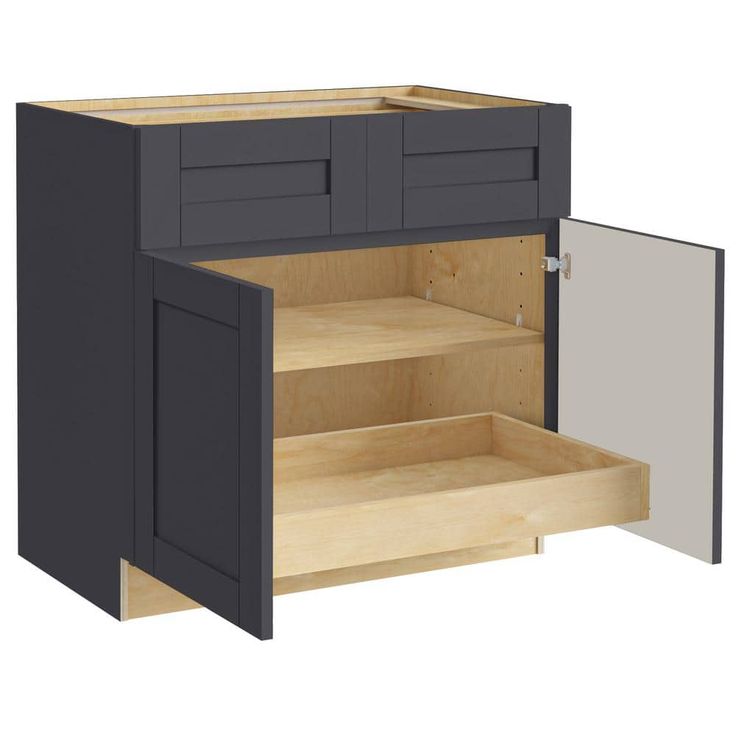 Home Decorators Collection Washington 36 in. W x 24 in. D x 34.5 in. H Assembled Plywood Base Kitchen Cabinet in Onyx with Soft Close Doors