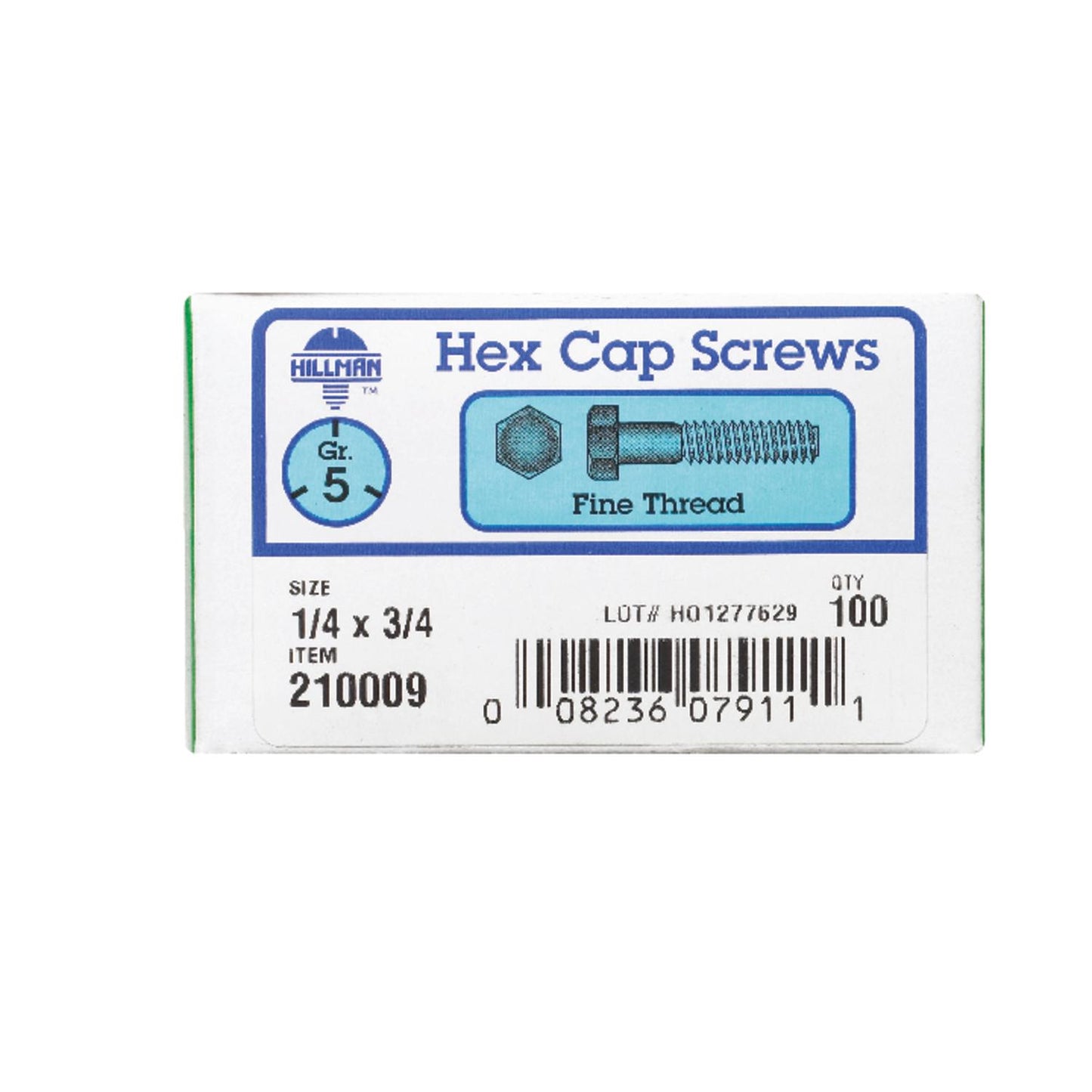 Hillman 1/4 in. Diameter x 3/4 in. Length Heat-Treated Zinc Steel Hex Head Cap Screws, Fine Thread, Grade 5 (100-Pack)