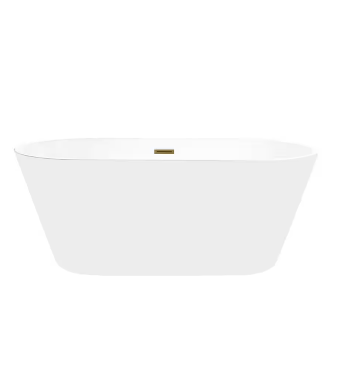 Domme 54 in. Acrylic Flatbottom Freestanding Non-Slip Bathtub in White/Titanium Gold