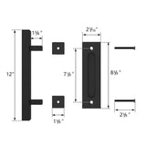 12 in. Black Square Pull and Flush Sliding Barn Door Handle Set (2-Pack) - Super Arbor