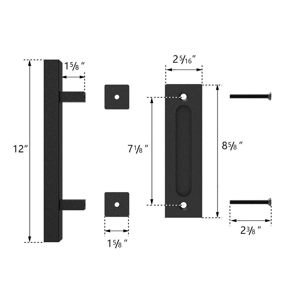 12 in. Black Square Pull and Flush Sliding Barn Door Handle Set - Super Arbor