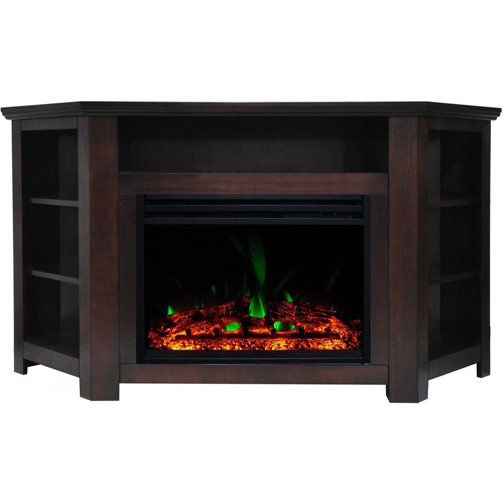 Stratford 59 in. Electric Fireplace Heater TV Stand in Mahogany Corner Enhanced Display, and Remote - Super Arbor