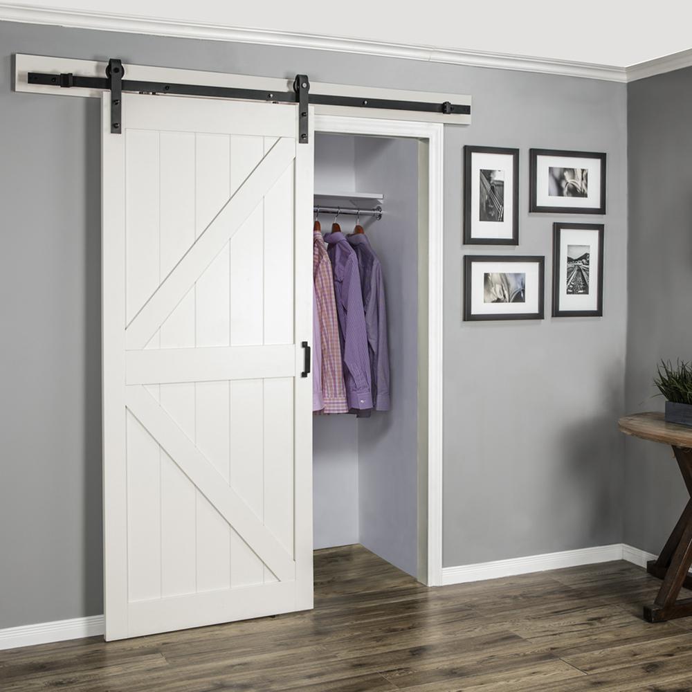 5 ft./60 in. Frosted Black Sliding Barn Door Hardware Track Kit for Single with Non-Routed Floor Guide - Super Arbor