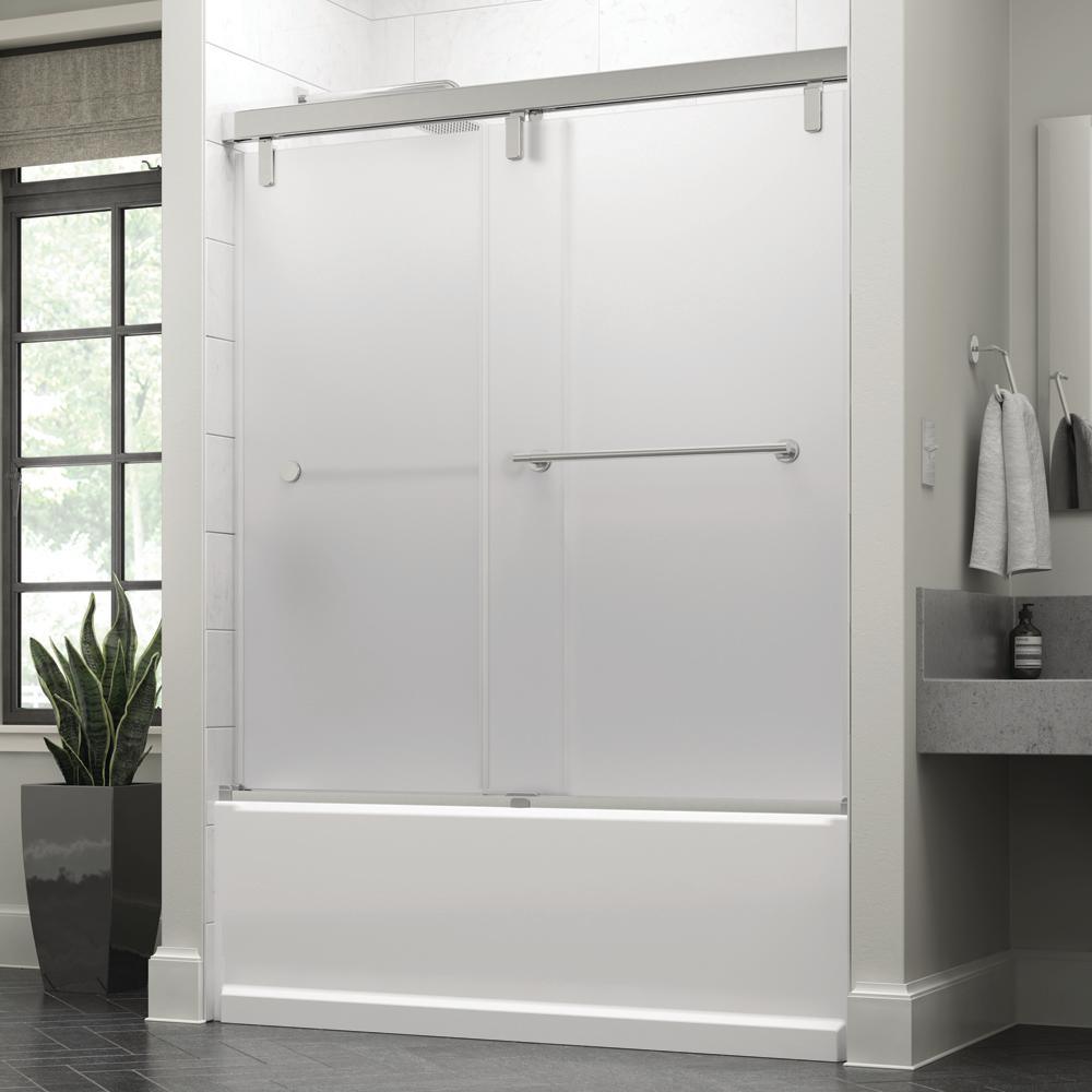 Lyndall 60 x 59-1/4 in. Frameless Mod Soft-Close Sliding Bathtub Door in Nickel with 3/8 in. (10mm) Clear Glass - Super Arbor