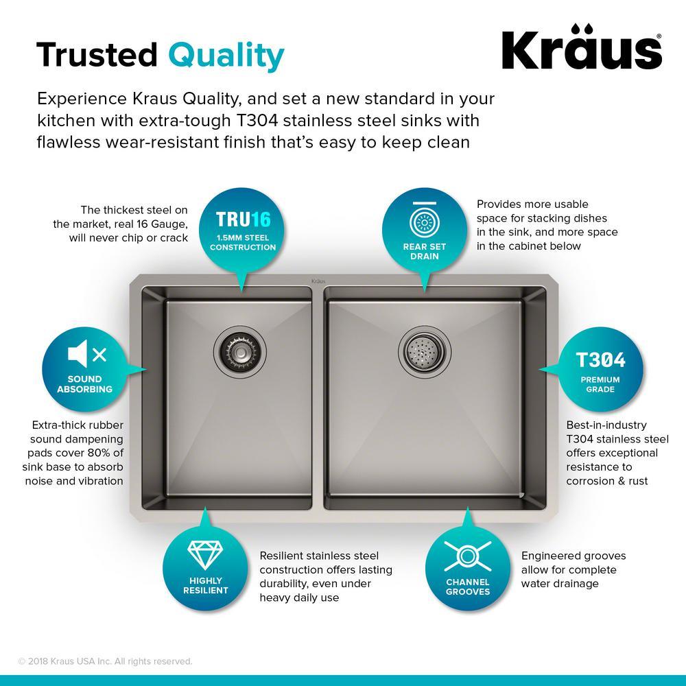 Standart PRO 33in. 16 Gauge Undermount 60/40 Double Bowl Stainless Steel Kitchen Sink - Super Arbor