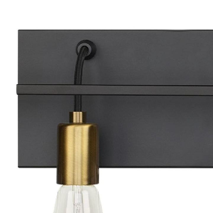 Tae 36 in. W 5-Light Black Industrial Metal Bathroom Vanity Light with Aged Brass Socket Cups and Black Cords