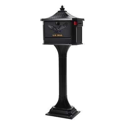 Gibraltar Mailboxes Pedestal Large Metal Black Post Mount Lockable Mailbox with Post