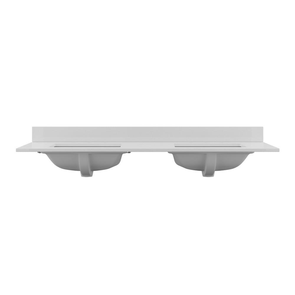 61 in. W x 22 in. D Quartz Double Basin Vanity Top in Snow White with White Basins - Super Arbor