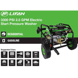 LIFAN Pressure Storm Series 3,300 psi 2.5 GPM AR Axial Cam Pump Electric Start Gas Pressure Washer with Panel Mounted Controls