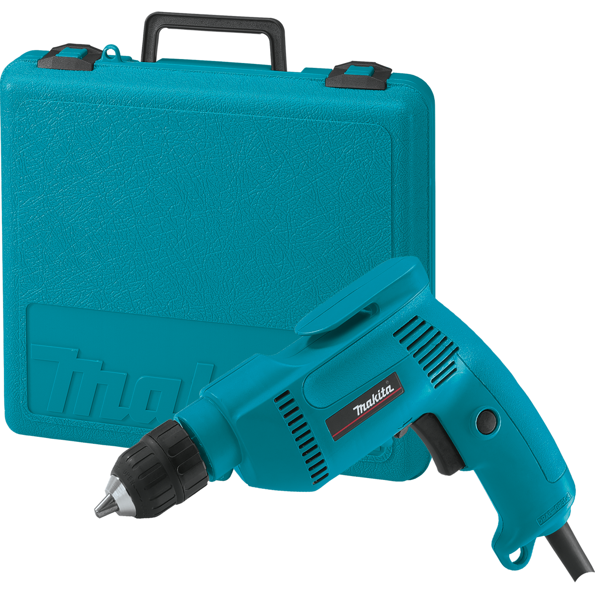 Makita 4.9 Amp 3/8 in. Corded Low-Noise (79 dB) Variable Speed Drill with Keyless Chuck and Hard Case (6408K)