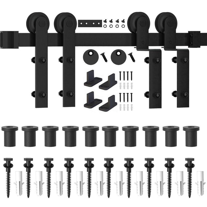 12 ft./144 in. Single Track Bypass Sliding Barn Door Hardware Kit for Double Doors Low Ceiling - Super Arbor