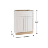 Home Decorators Collection Washington Vesper White Plywood Shaker Assembled Vanity Sink Base Kitchen Cabinet Sft Cls 30 in W x 24 in D x 34.5 in H