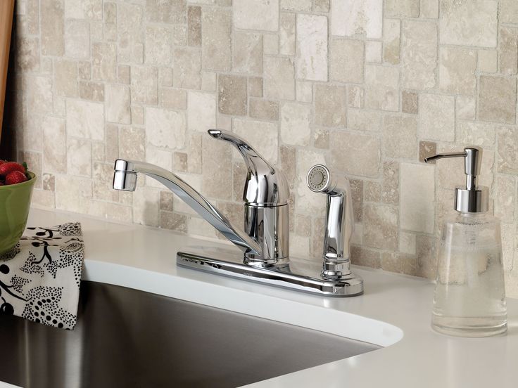 Adler Single-Handle Low Arc Standard Kitchen Faucet with Side Sprayer in Chrome