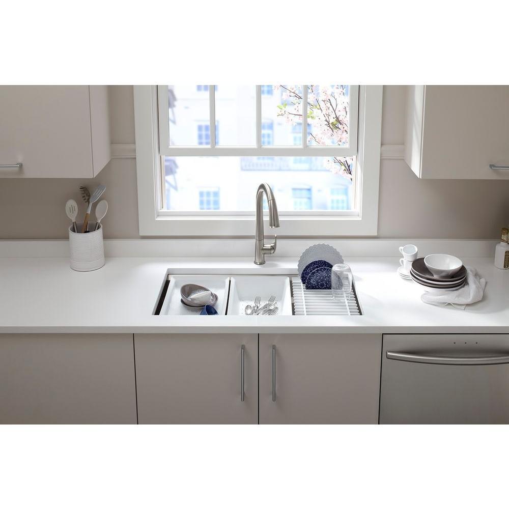 Prolific Workstation Undermount Stainless Steel 33 in. Single Bowl Kitchen Sink Kit with Accessories - Super Arbor
