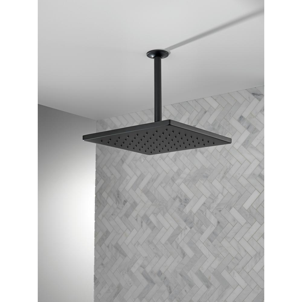 1-Spray 11.8 in. Single Wall Mount Square Fixed Rain Shower Head in Matte Black - Super Arbor