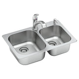 American Standard Sullivan 33-in x 22-in Stainless Steel Double Offset Bowl Drop-In 2-Hole Kitchen Sink All-in-One Kit with Faucet & Soap Dispenser