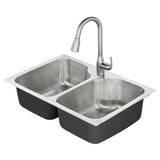 American Standard Tulsa 33-in x 22-in Stainless Steel Double Equal Bowl Dual-Mount 1-Hole Kitchen Sink All-in-One Kit