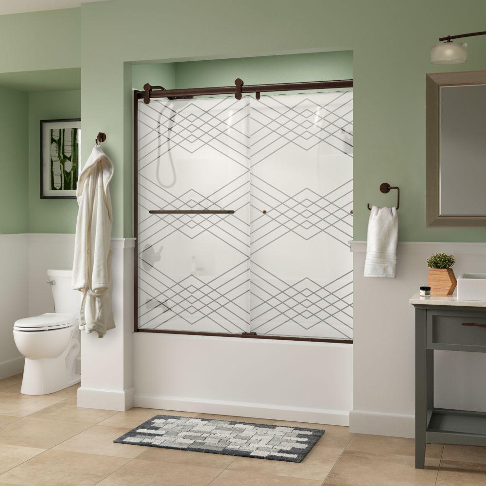 Simplicity 60 x 58-3/4 in. Frameless Contemporary Sliding Bathtub Door in Nickel with Transition Glass - Super Arbor