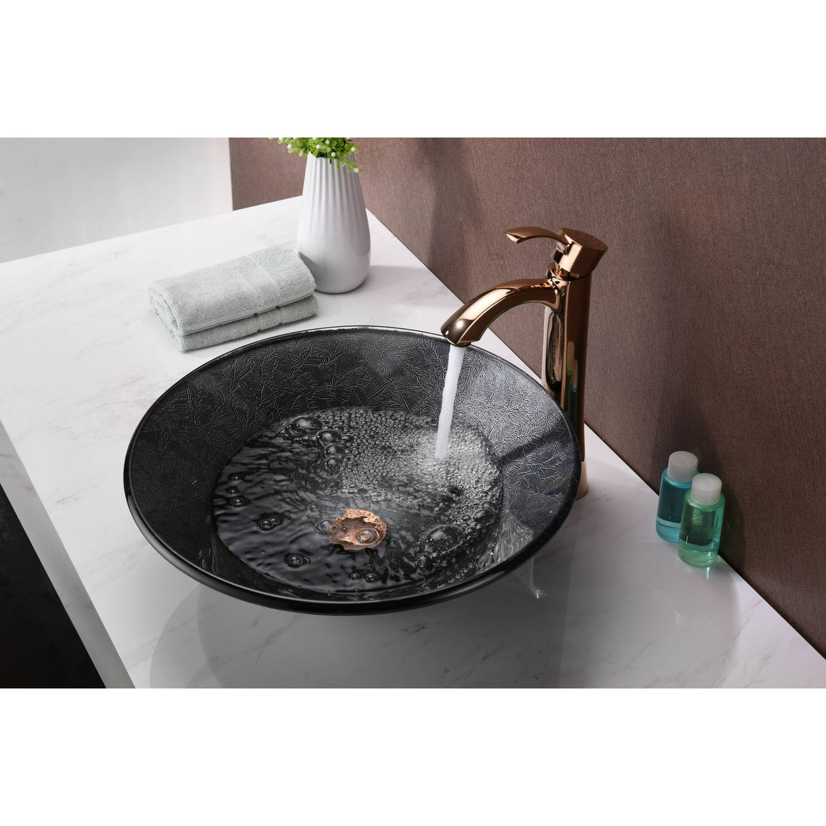 ANZZI Jonas Round Glass Vessel Sink, Arctic Sheer, 17.7 x 17.7 x 5.7 in, LS-AZ8215