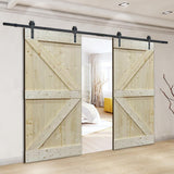 72 in. x 84 in. Unfinished Solid Core Knotty Pine Sliding Barn Door with Hardware Kit - Super Arbor