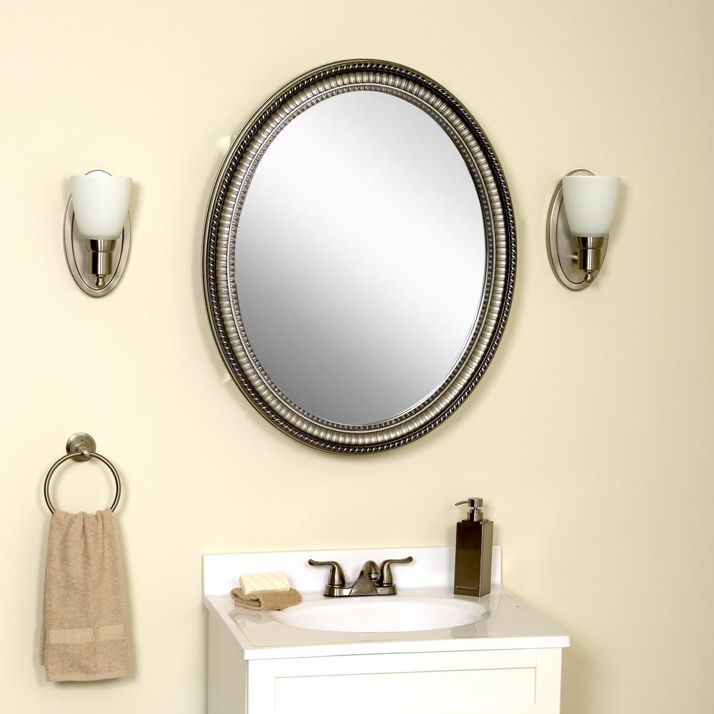 25 in. W x 32 in. H Zenith Oval Mirror Surface Mount Medicine Cabinet in Pewter - Super Arbor