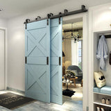 6 ft./72 in. Powder Coated Black Heavy-Duty Bypass Double Door Sliding Barn Door Hardware Classic Design Roller - Super Arbor