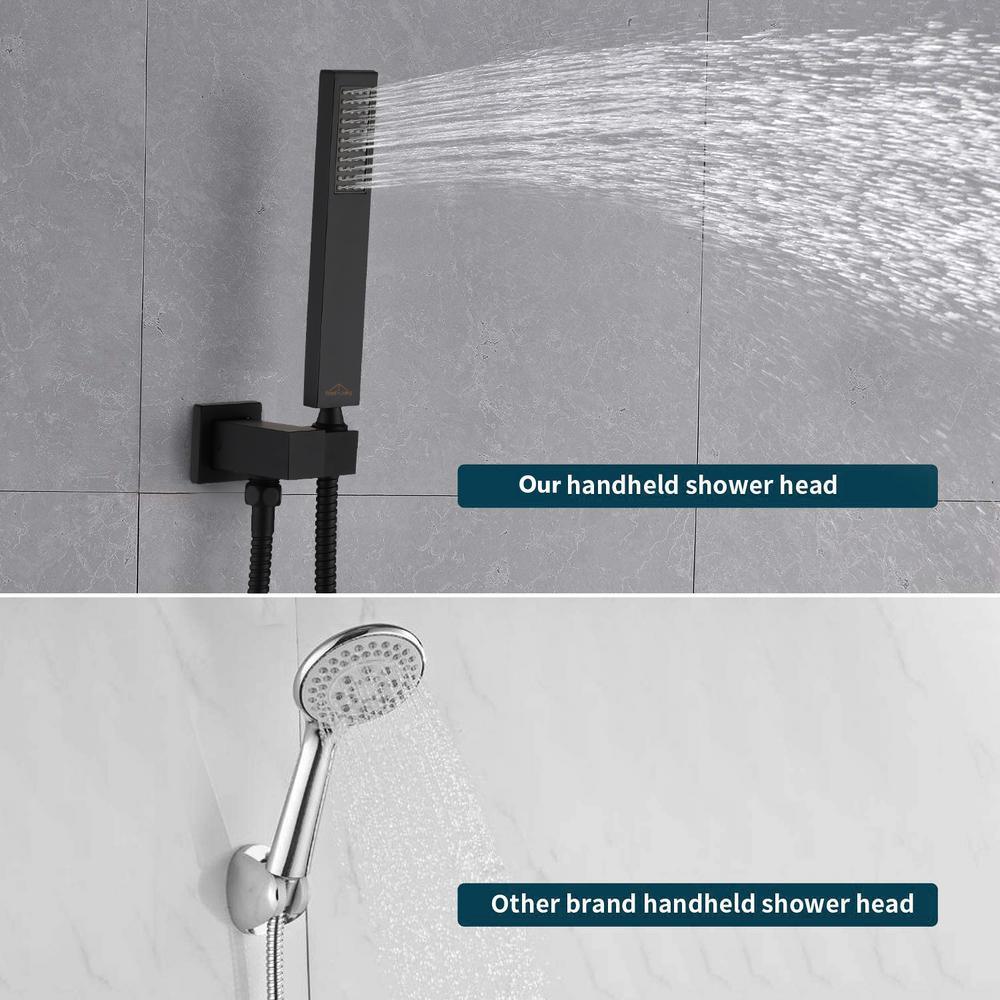 Shower System Wall Mounted with 12 in. Square Rainfall Shower head and Handheld Shower Head Set, Matte Black - Super Arbor