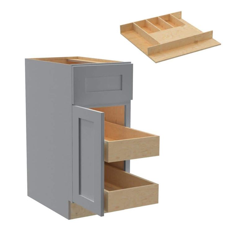 Home Decorators Collection Newport 15 in. W x 24 in. D x 34.5 in. H Assembled Plywood Base Kitchen Cabinet in Pearl Gray with 2ROT Cutlery LH