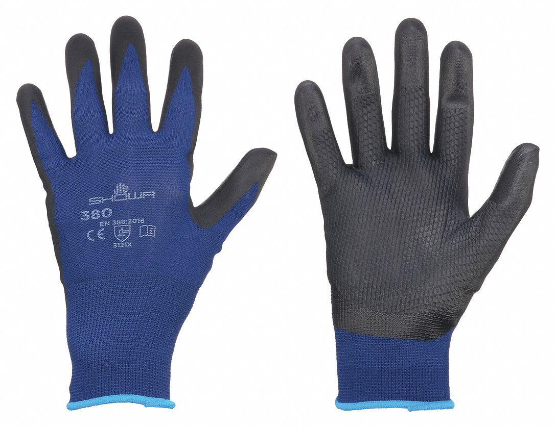 SHOWA Atlas Fit 380 Foam Nitrile Coated Gloves, Size S, Blue