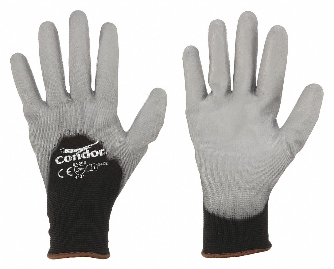 CONDOR Black Polyurethane Coated Gloves - Medium, 3/4 Dipped