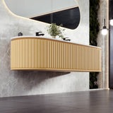 Eviva Haven 71"W x 22"D Natural Oak Double Sink Bathroom Vanity with White Solid Surface Countertop and Integrated Sinks